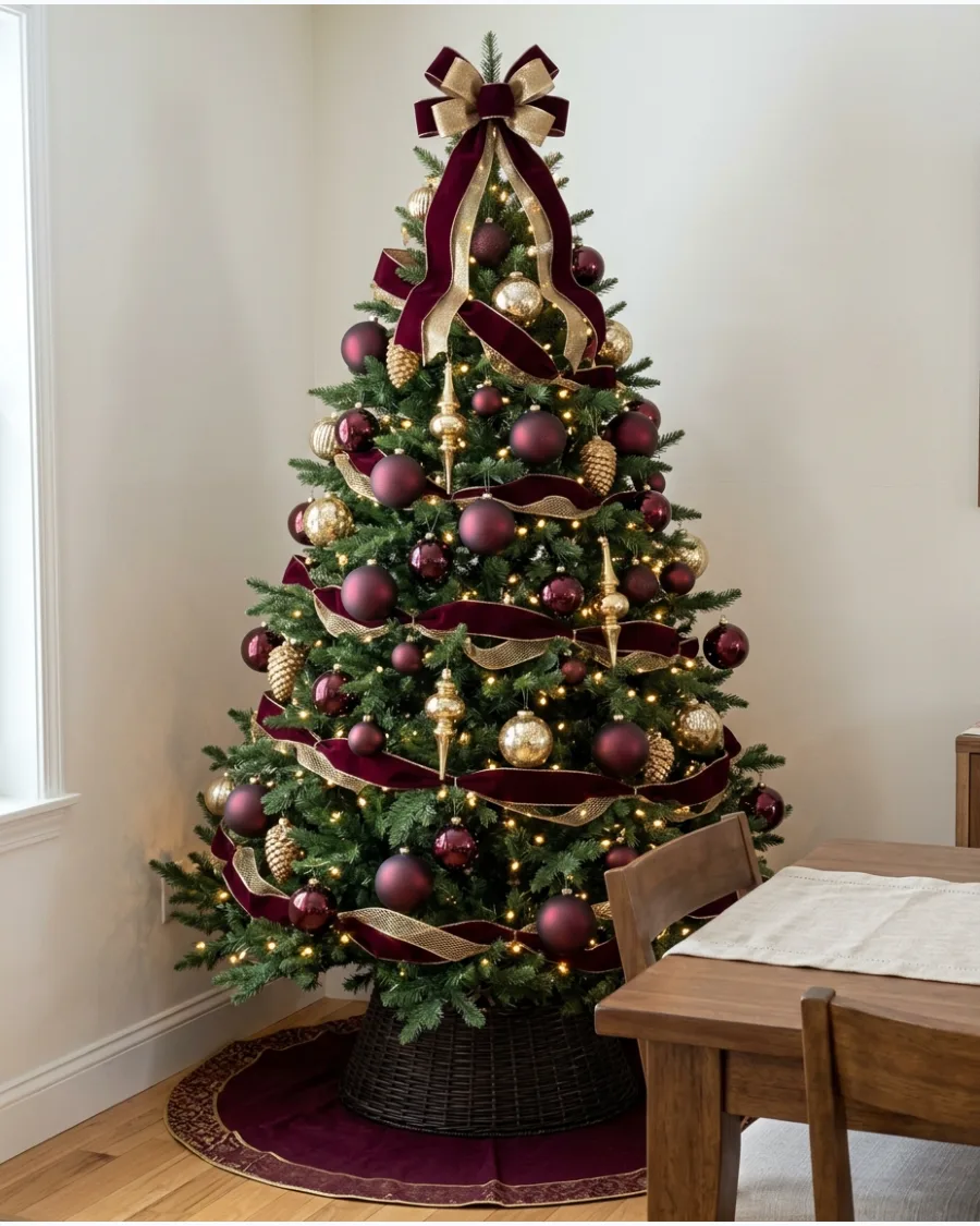 8. Deep Wine and Gold Christmas Tree