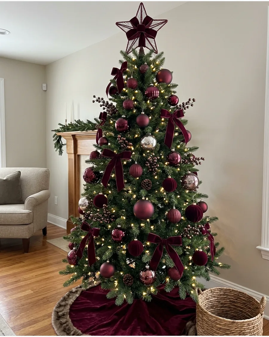 1. Classic Burgundy Christmas Tree