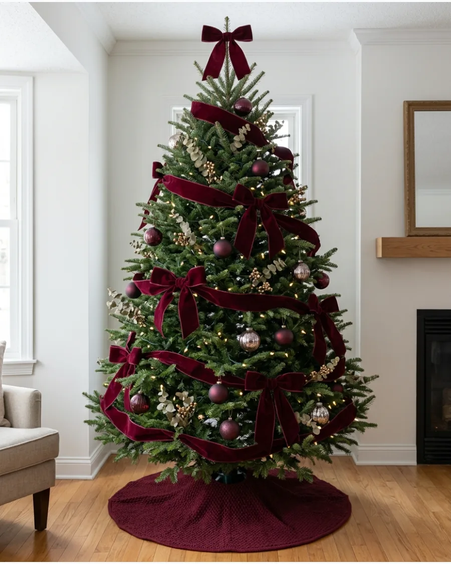 11. Burgundy Velvet Ribbon Christmas Tree