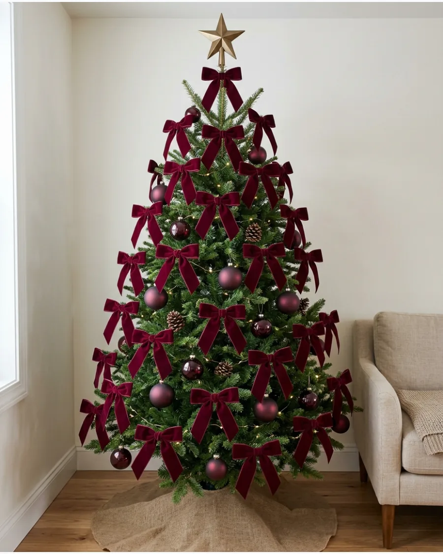 13. Burgundy Bow Christmas Tree