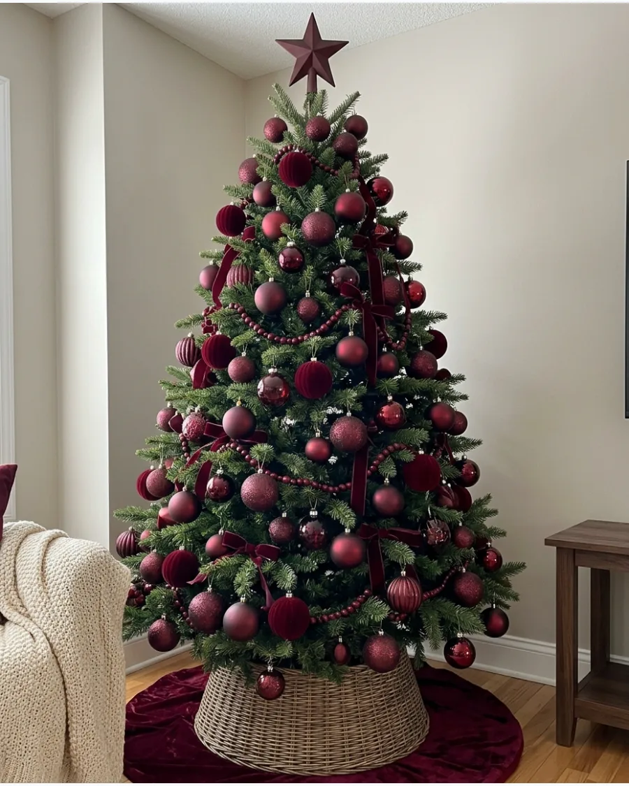 2. Monochromatic Burgundy Christmas Tree