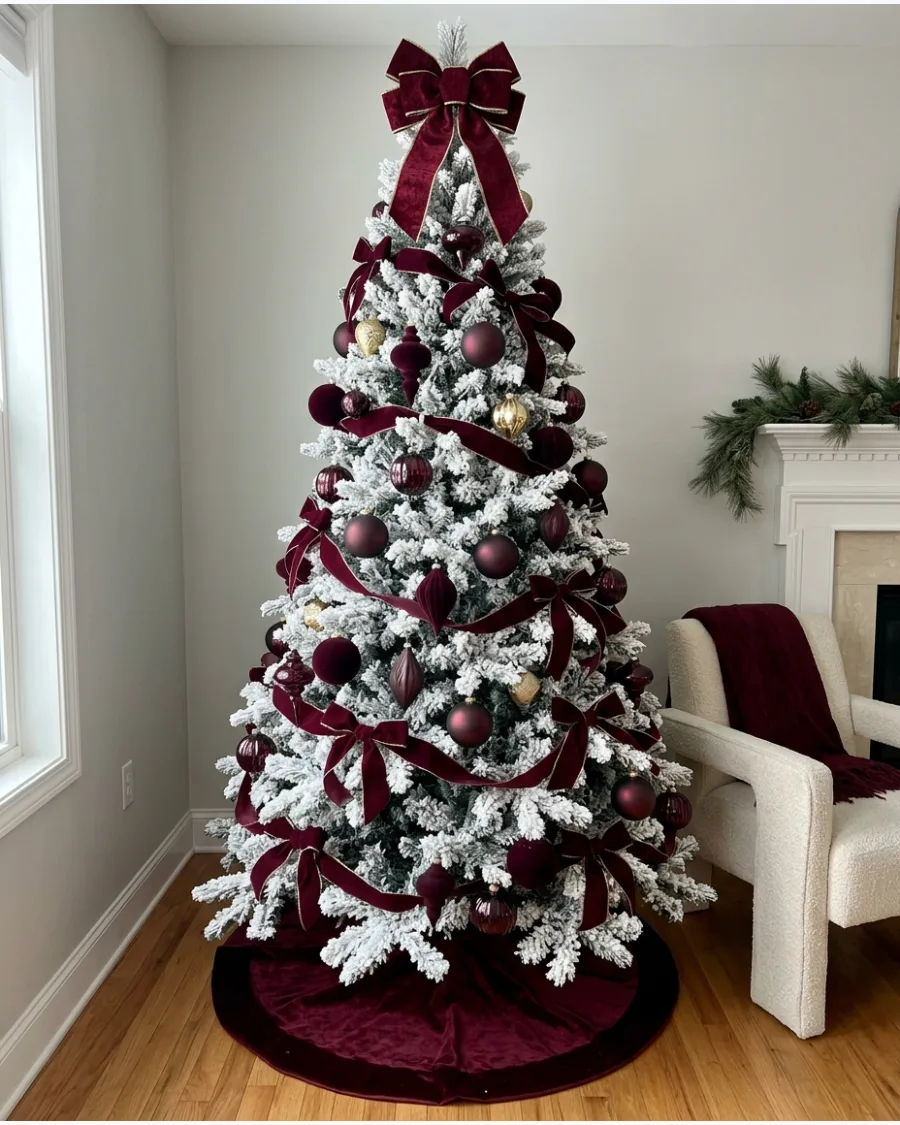 21. Flocked Burgundy Christmas Tree