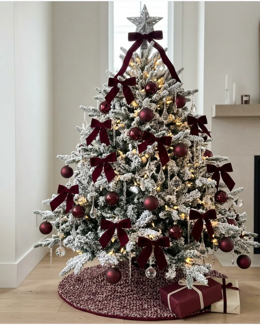27. Burgundy and Crystal Flocked Tree