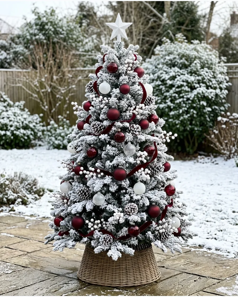 28. Burgundy Winter Wonderland Christmas Tree