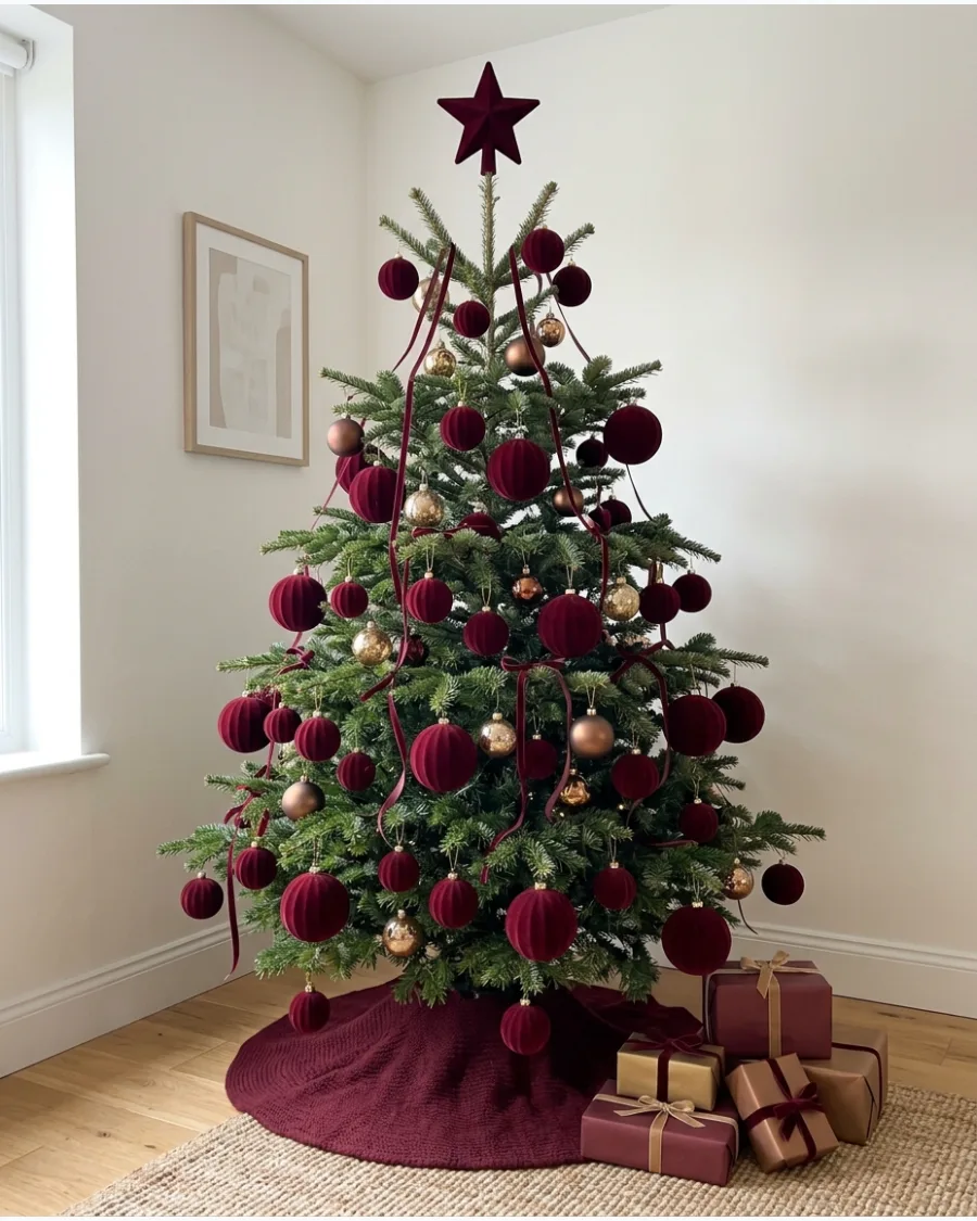 29. Burgundy Velvet Ornament Christmas Tree
