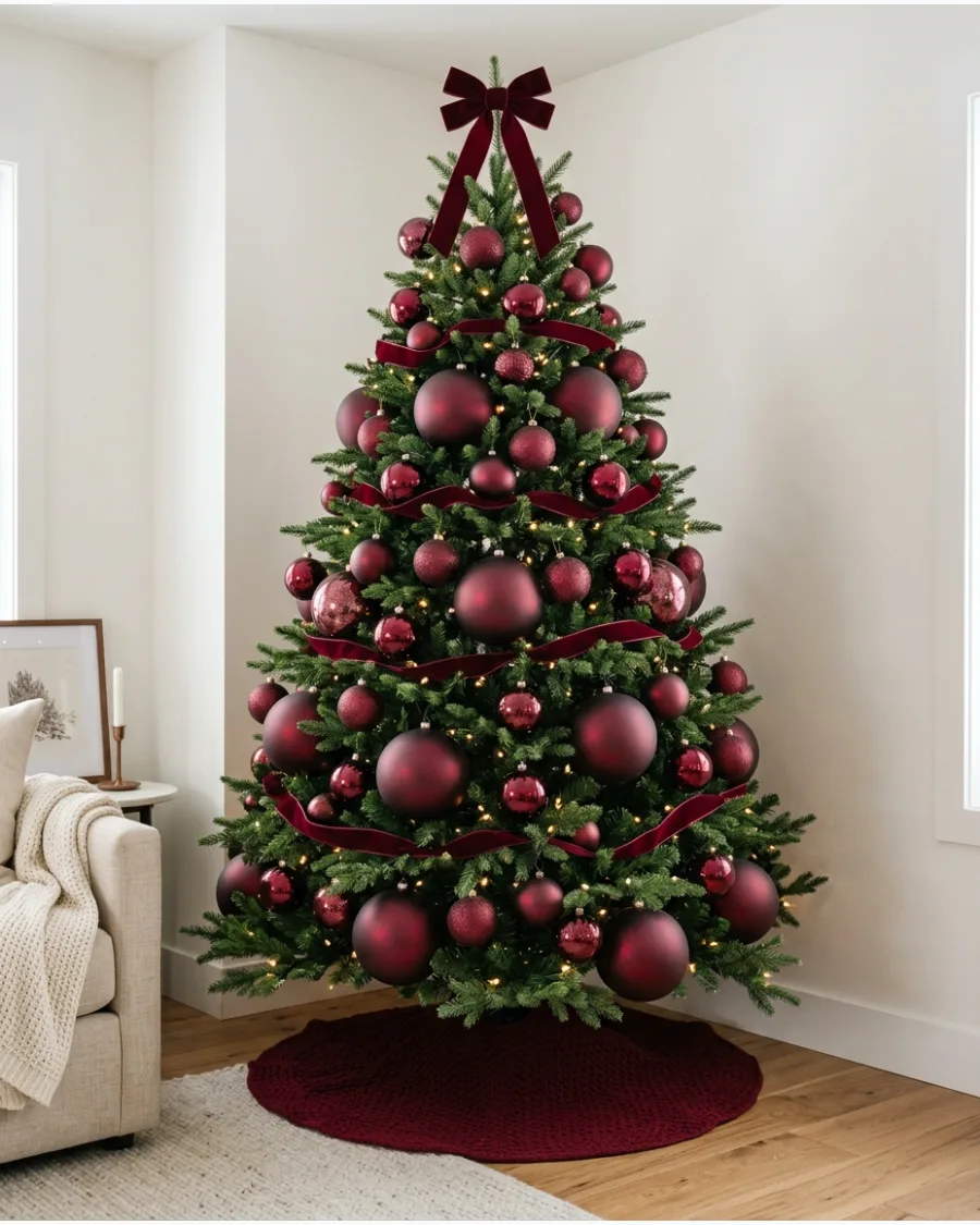 32. Oversized Burgundy Ornament Christmas Tree