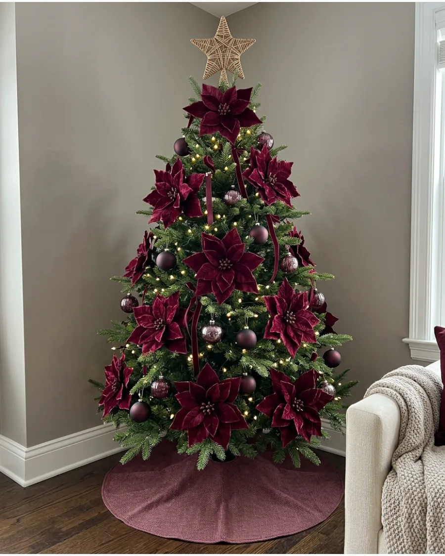 34. Burgundy Poinsettia Christmas Tree