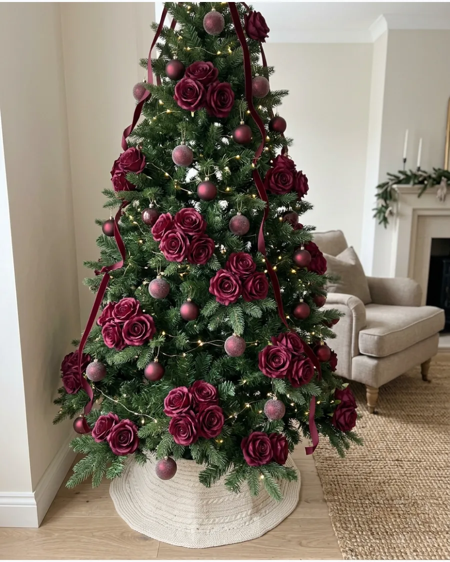 35. Burgundy Rose Christmas Tree