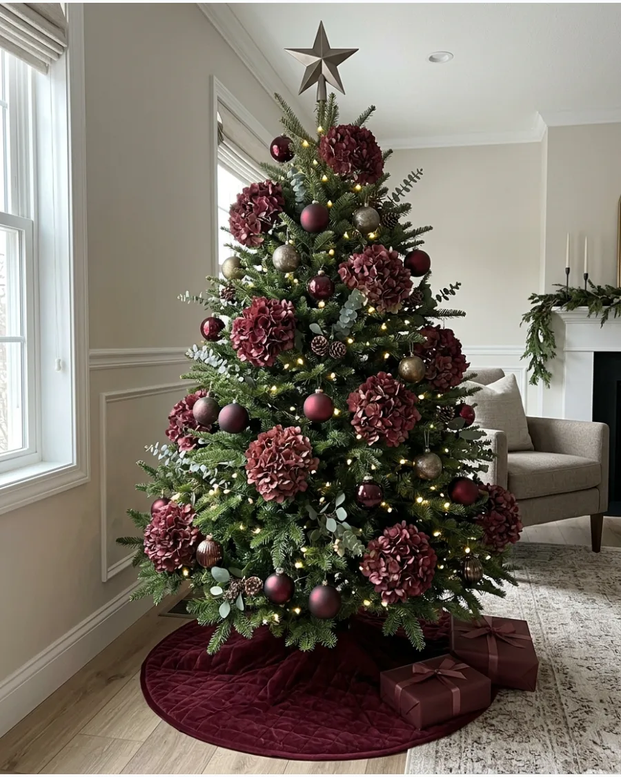 36. Burgundy Hydrangea Christmas Tree