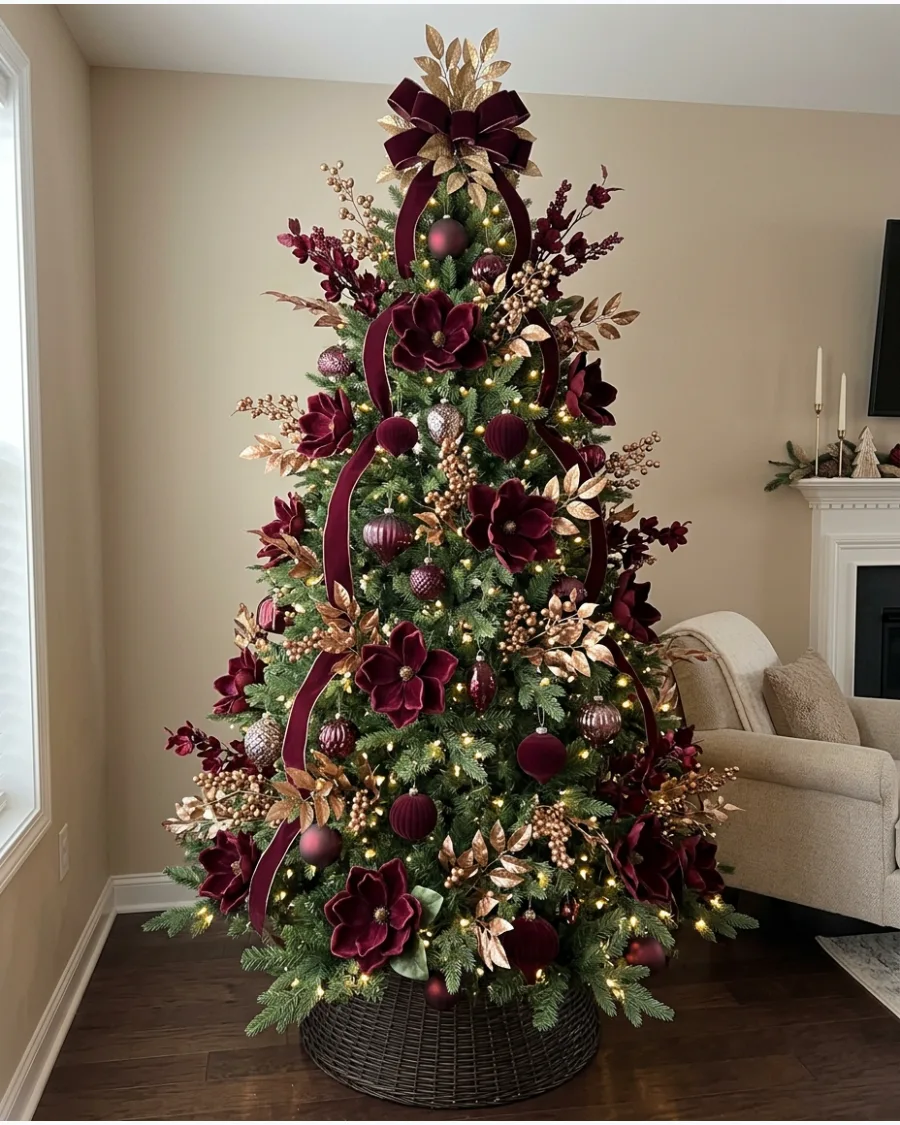 38. Burgundy Magnolia Christmas Tree