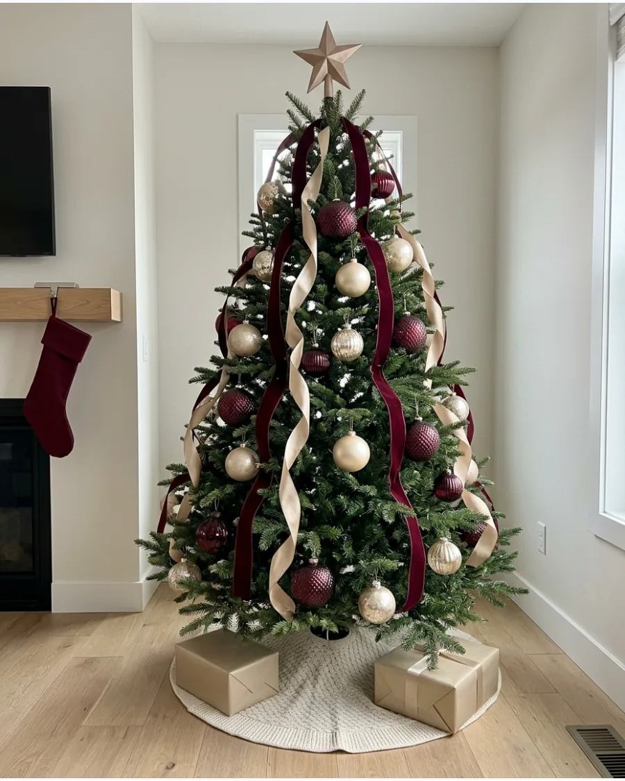 4. Burgundy and Champagne Christmas Tree