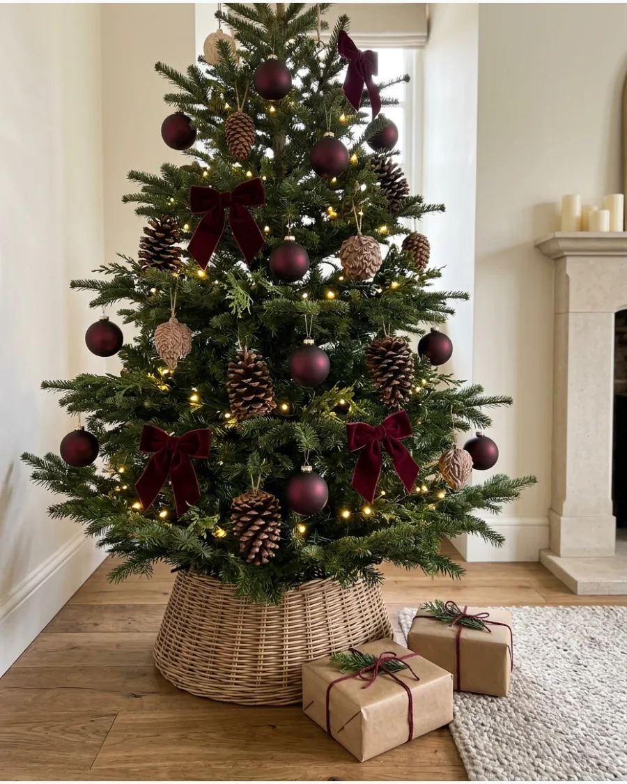 42. Rustic Burgundy Christmas Tree