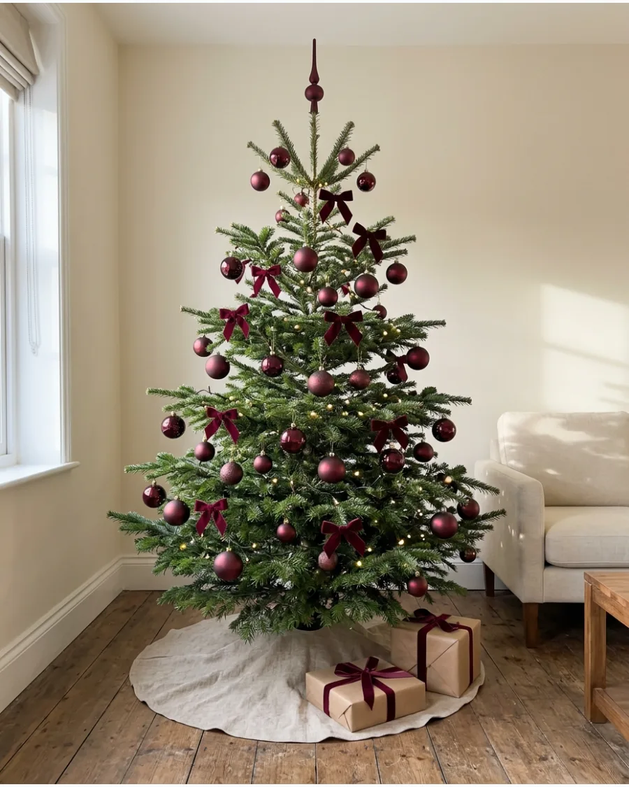 45. Minimalist Burgundy Christmas Tree