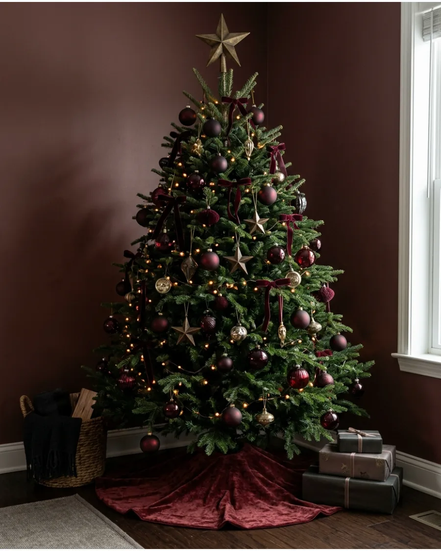 46. Moody Burgundy Christmas Tree