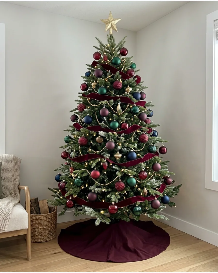 47. Burgundy Jewel-Tone Christmas Tree