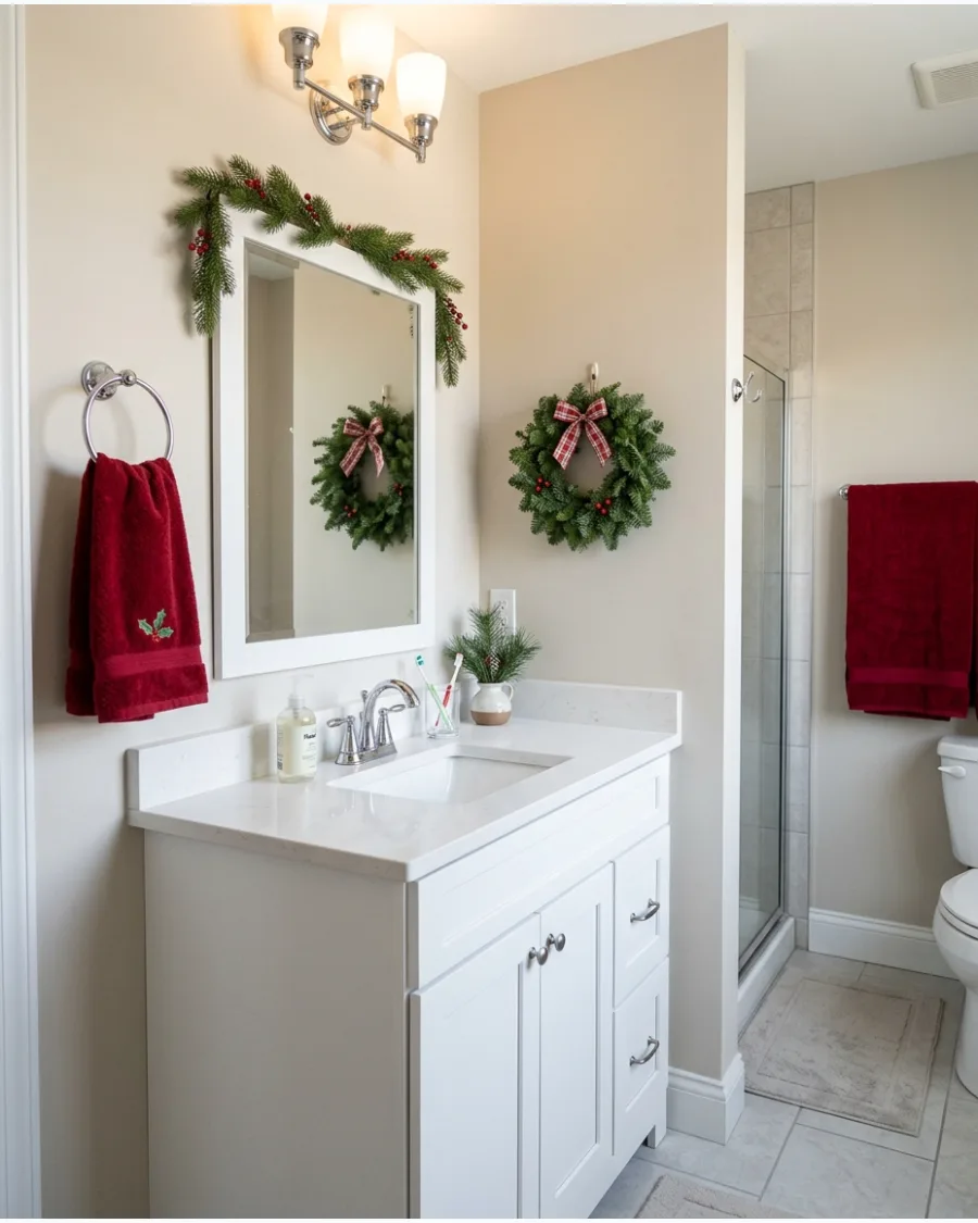 1. Classic Red and Green Christmas Bathroom