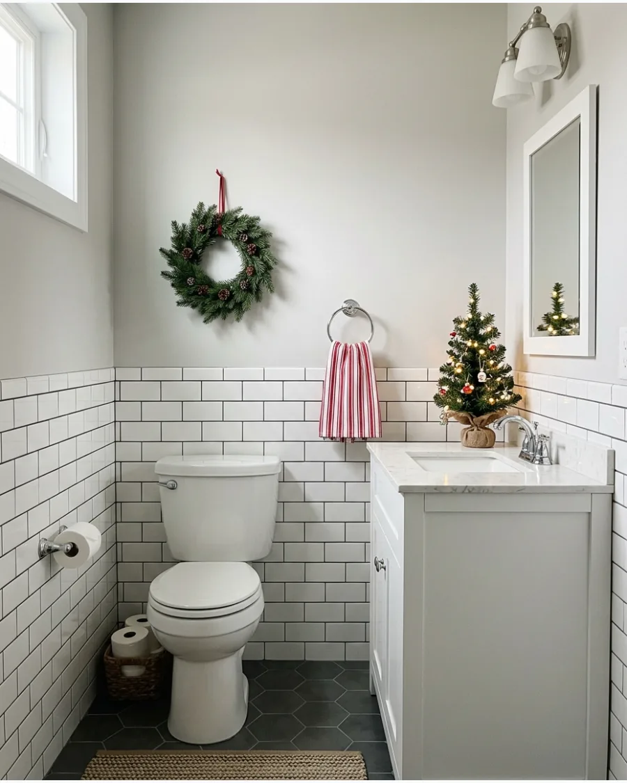 10. Simple Christmas Bathroom With Three Festive Touches