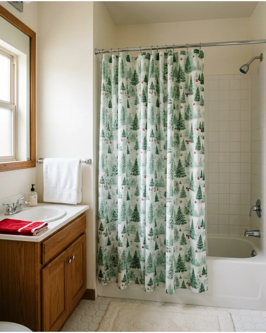 21. Christmas Shower Curtain Bathroom
