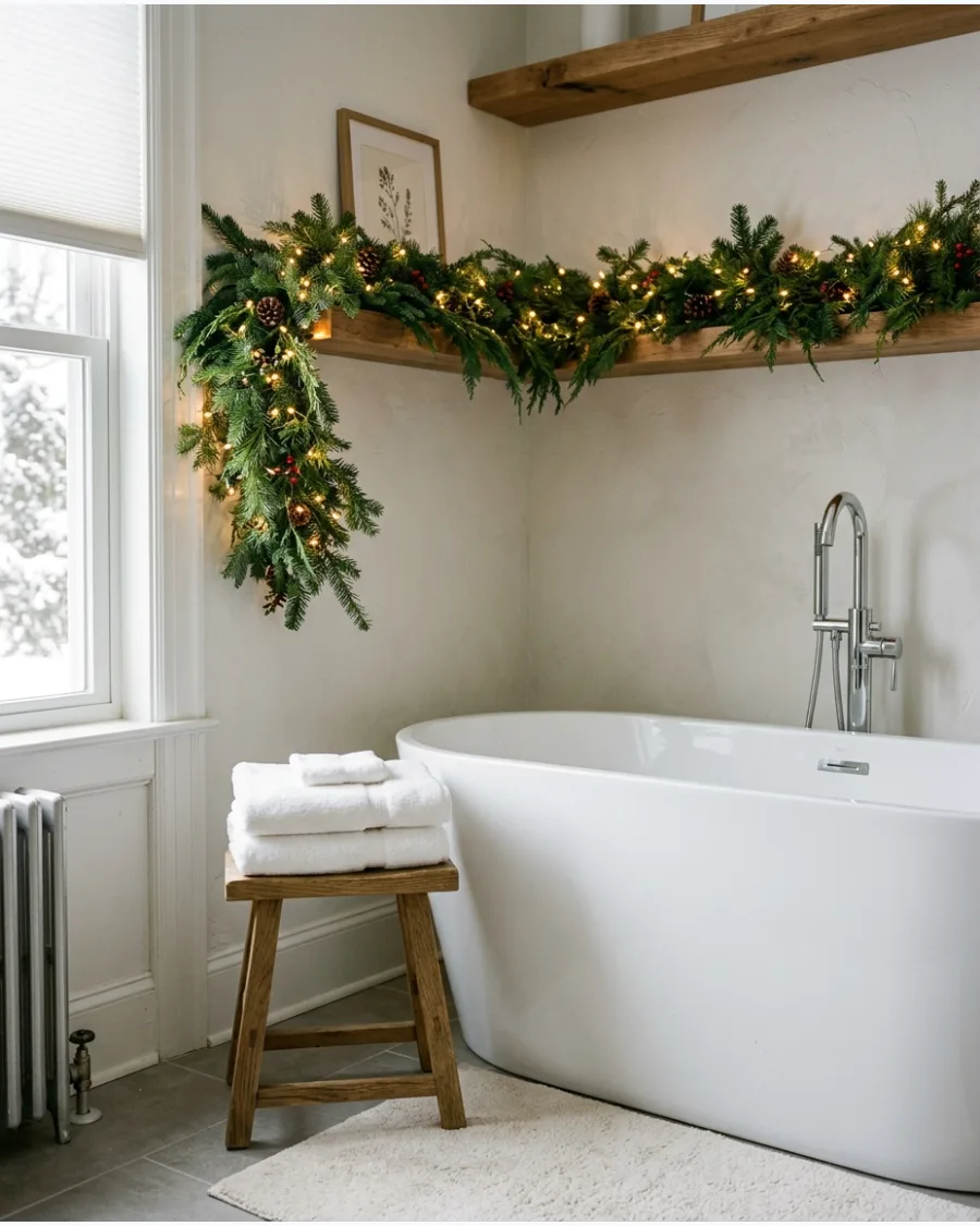 25. Christmas Bathtub With Evergreen Garland