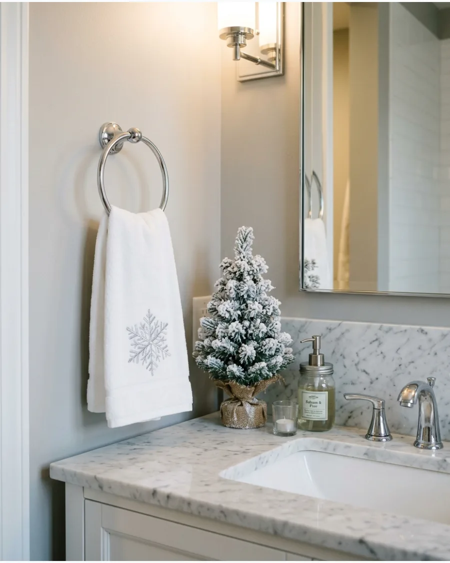 28. Snowflake Towel Christmas Bathroom