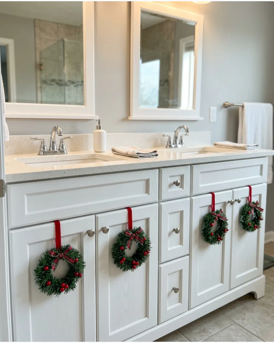 38. Christmas Bathroom Cabinet Wreaths