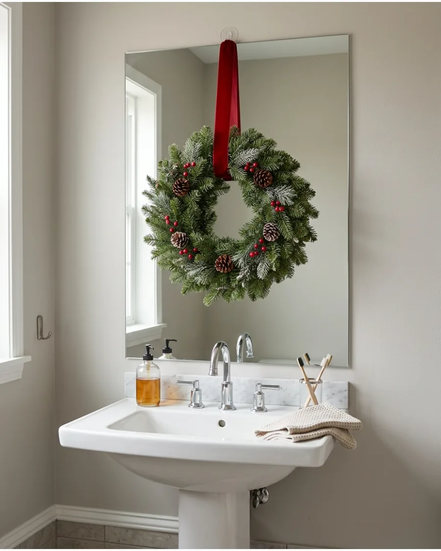 4. Christmas Wreath Above the Bathroom Sink