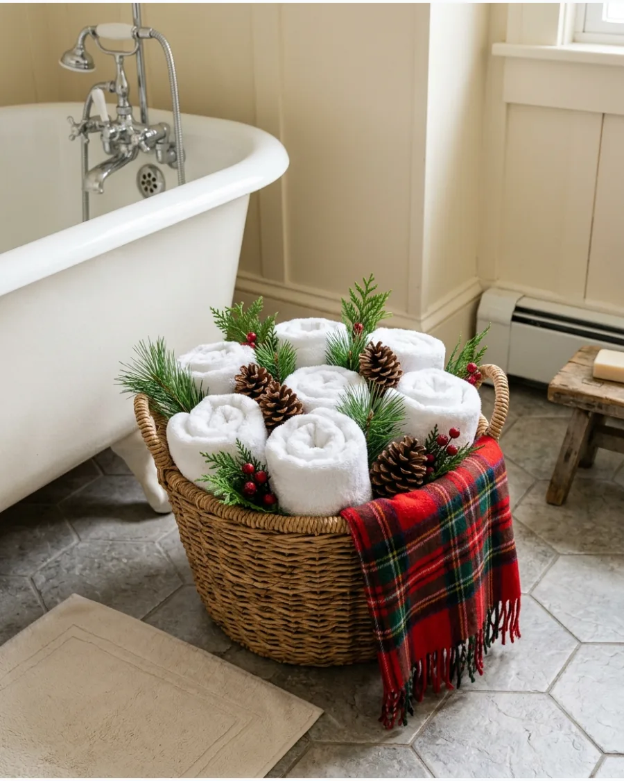 40. Christmas Bathroom Basket Display
