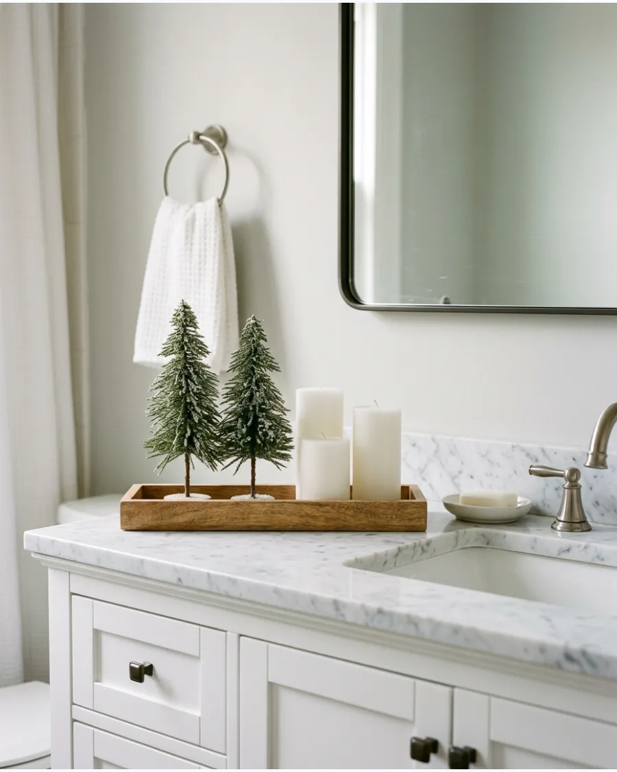 41. Neutral Christmas Bathroom Decor