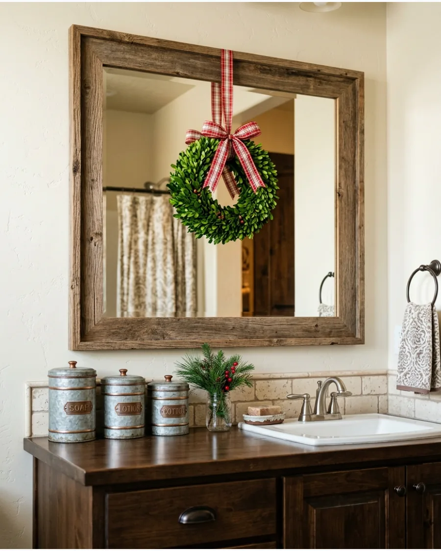 42. Farmhouse Christmas Bathroom Decor