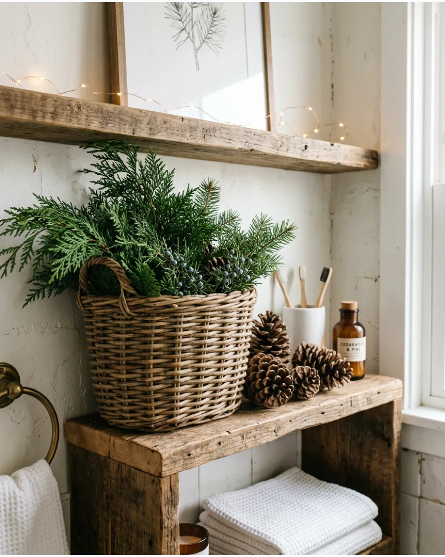 43. Rustic Christmas Bathroom Decor