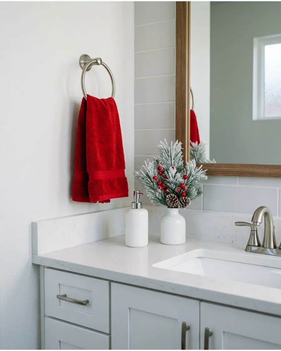 46. Red and White Christmas Bathroom