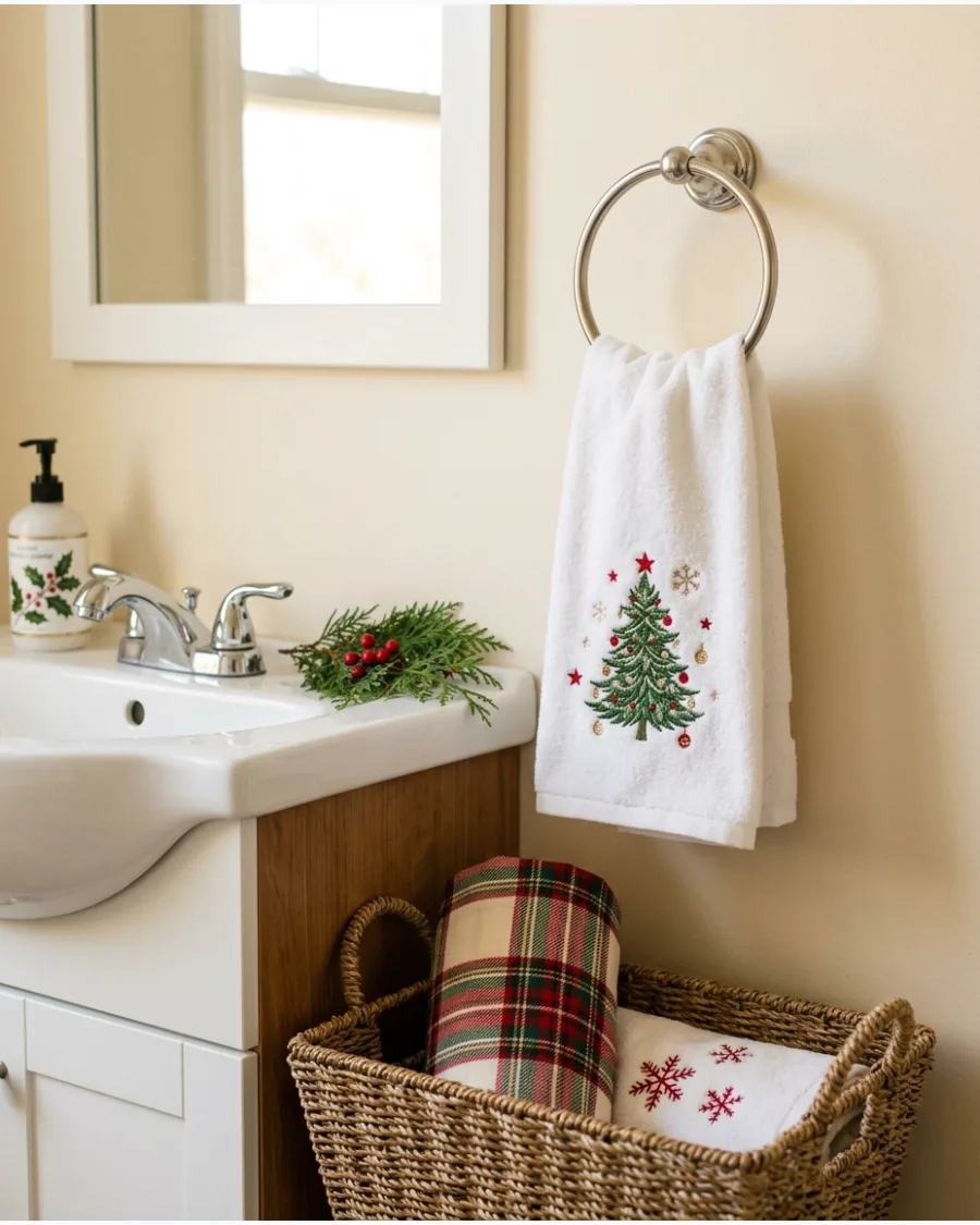 5. Christmas Bathroom With Festive Hand Towels