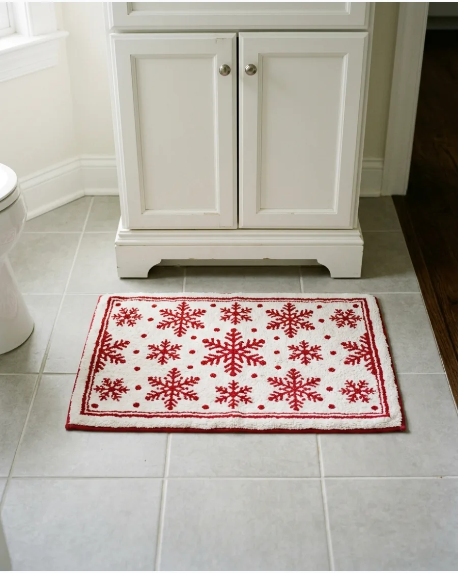 6. Christmas Bathroom With a Holiday Bath Mat