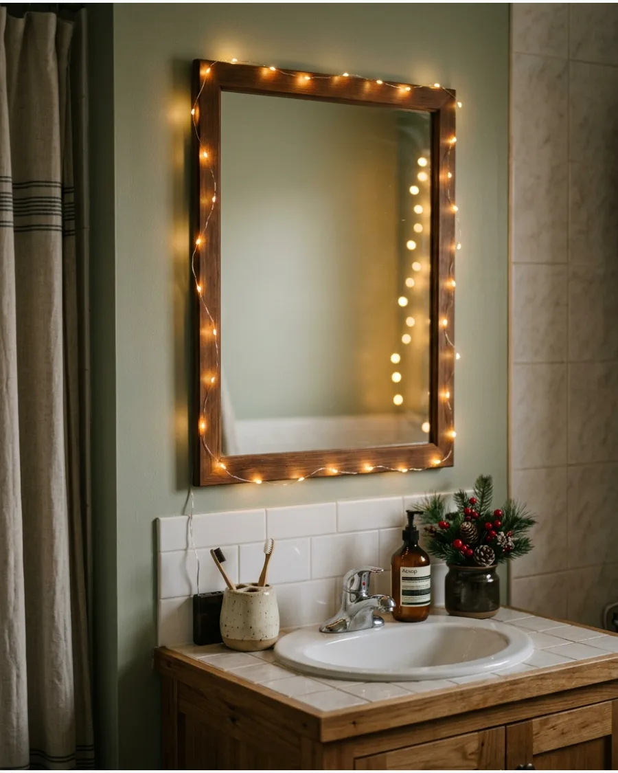 8. Christmas Bathroom With Warm White Lights