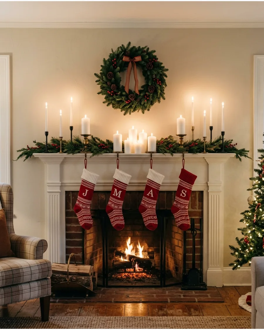 10. Classic Christmas Mantel With Candlelight