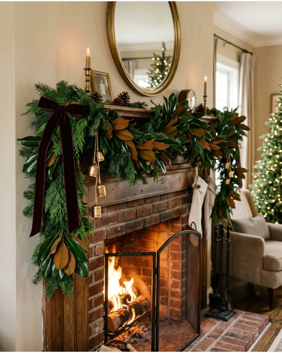 19. Magnolia Leaf Christmas Mantel