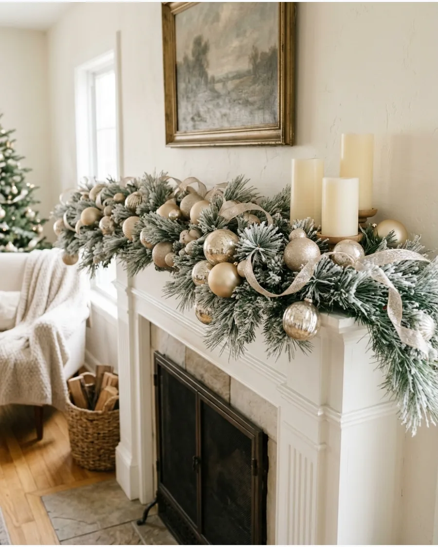 23. Champagne Gold Christmas Mantel