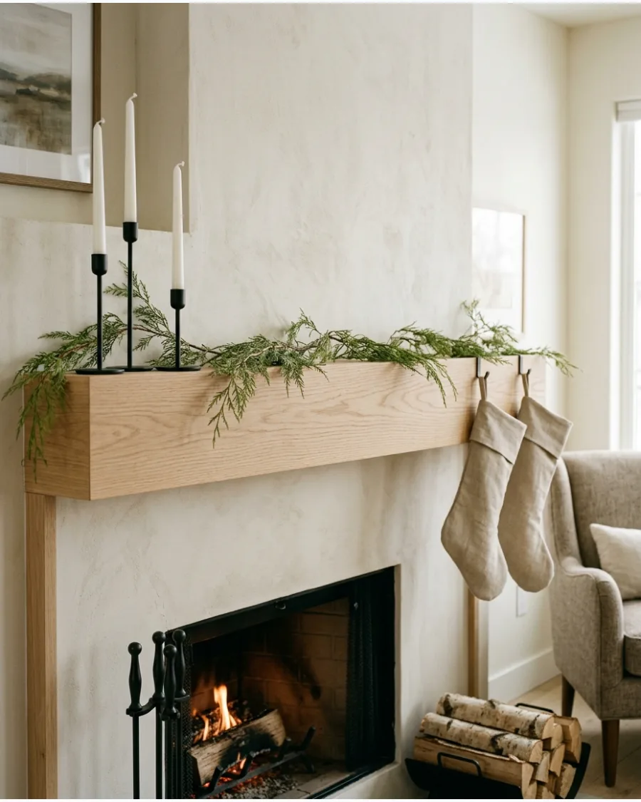 26. Minimalist Christmas Fireplace Mantel