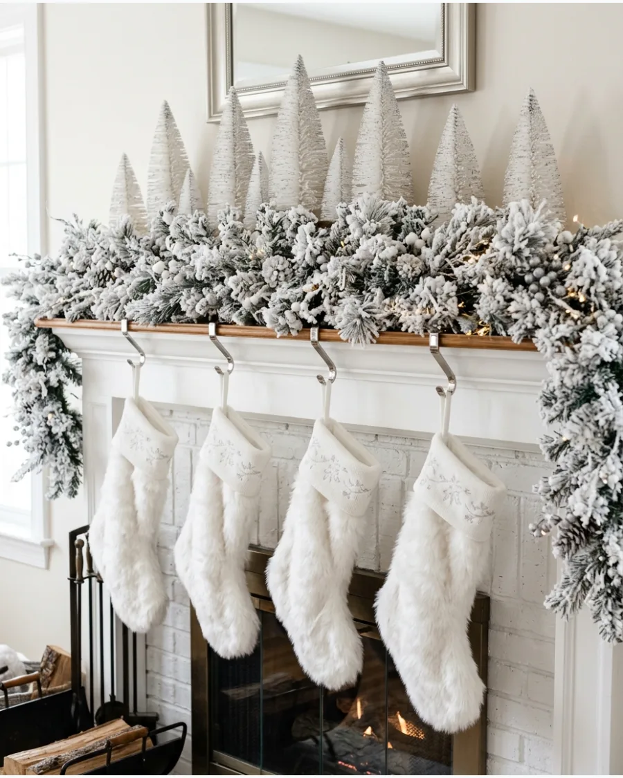 29. Snowy White Christmas Mantel