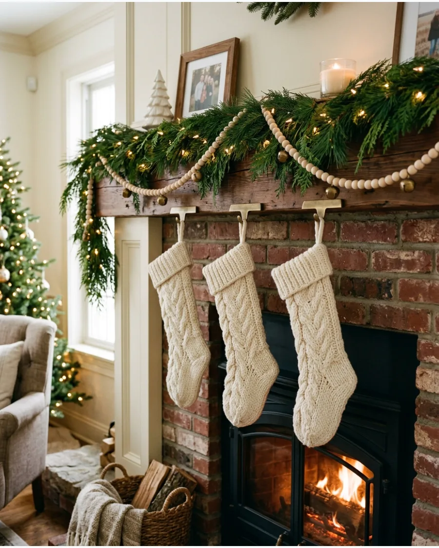 37. Cozy Knit Stocking Christmas Mantel