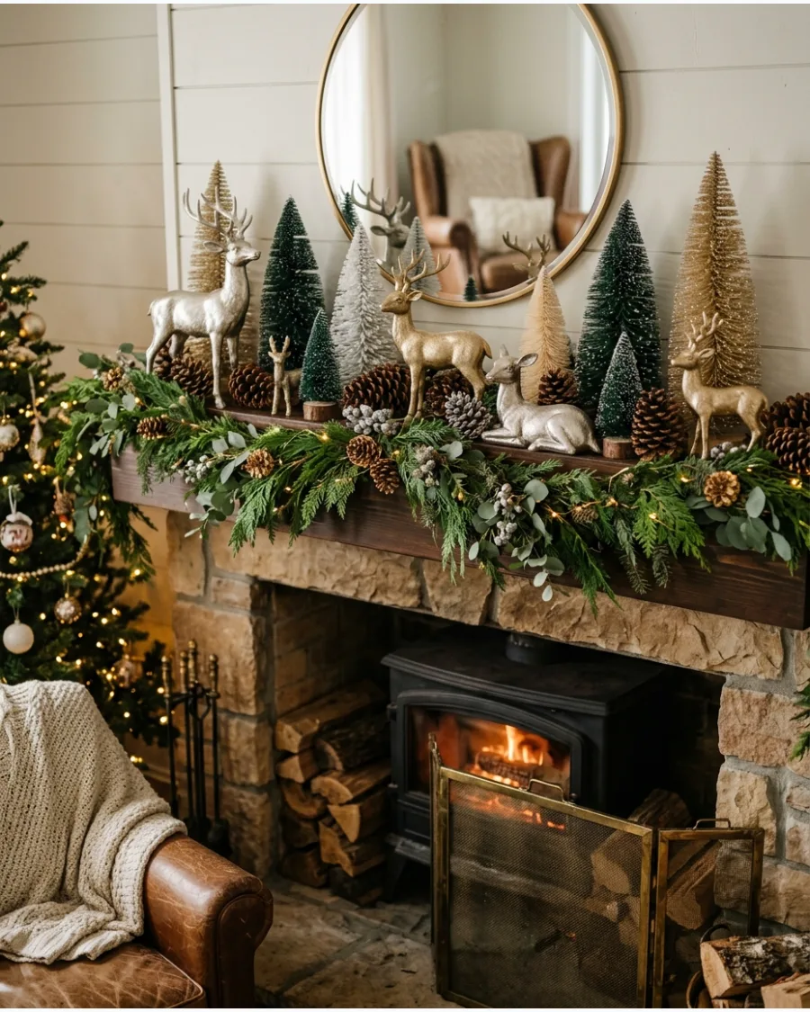 38. Woodland Deer Christmas Mantel