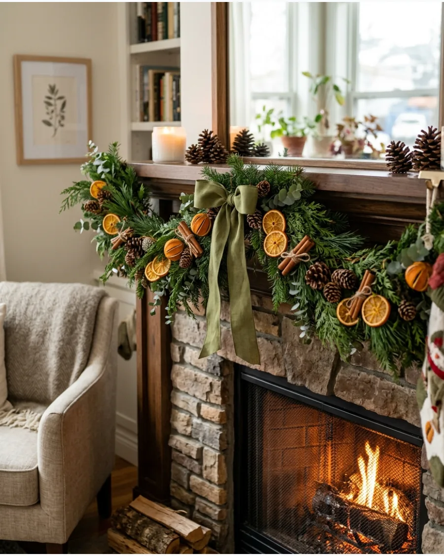 40. Natural Dried Orange Christmas Mantel