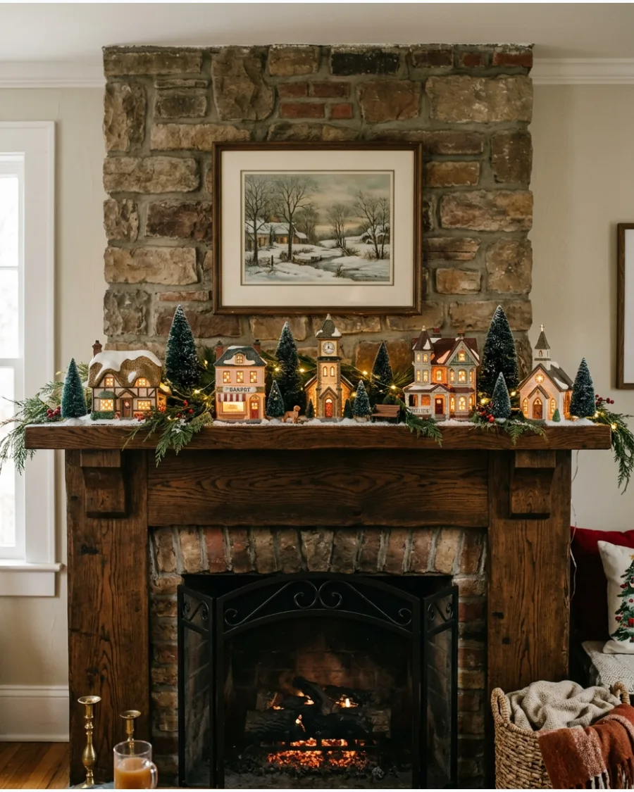 42. Christmas Village Fireplace Mantel