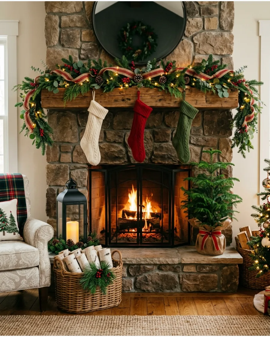 49. Christmas Fireplace With Decorated Hearth