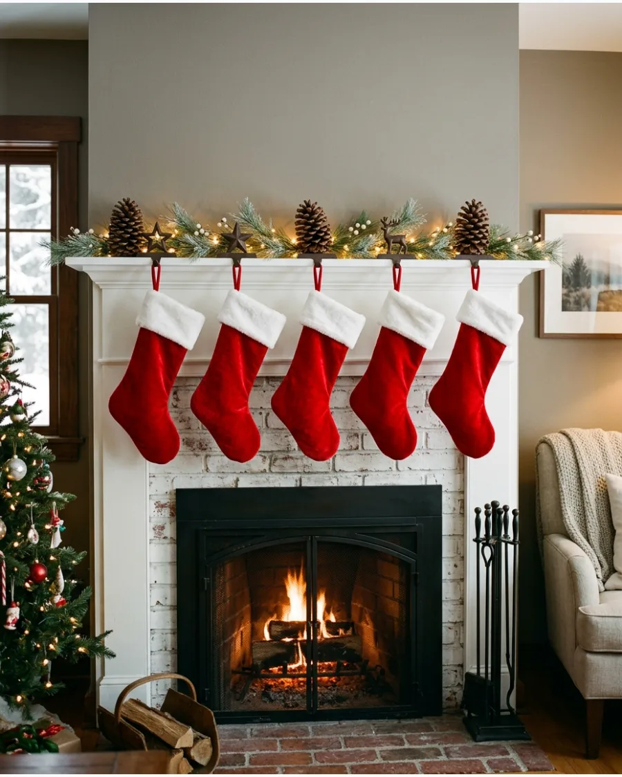 8. Christmas Mantel With Red Stockings