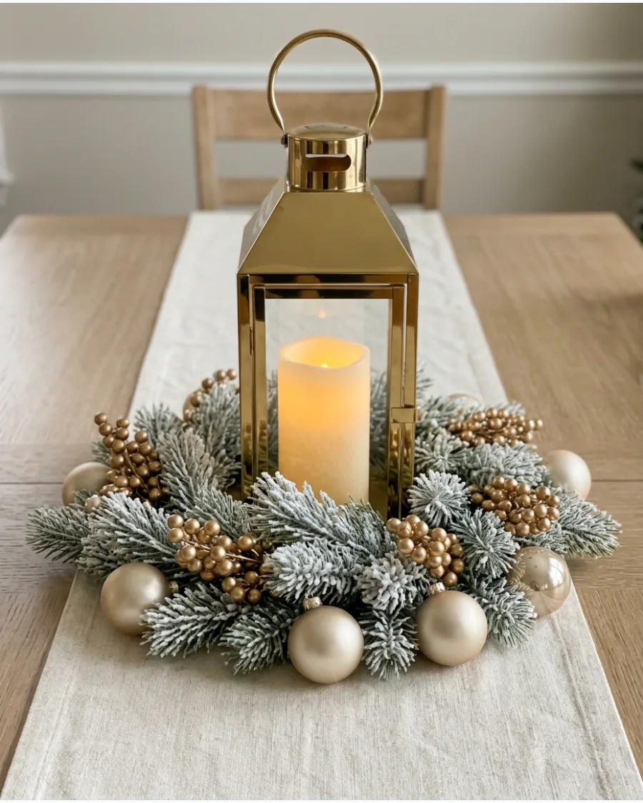 11. Gold Christmas Lantern Centerpiece
