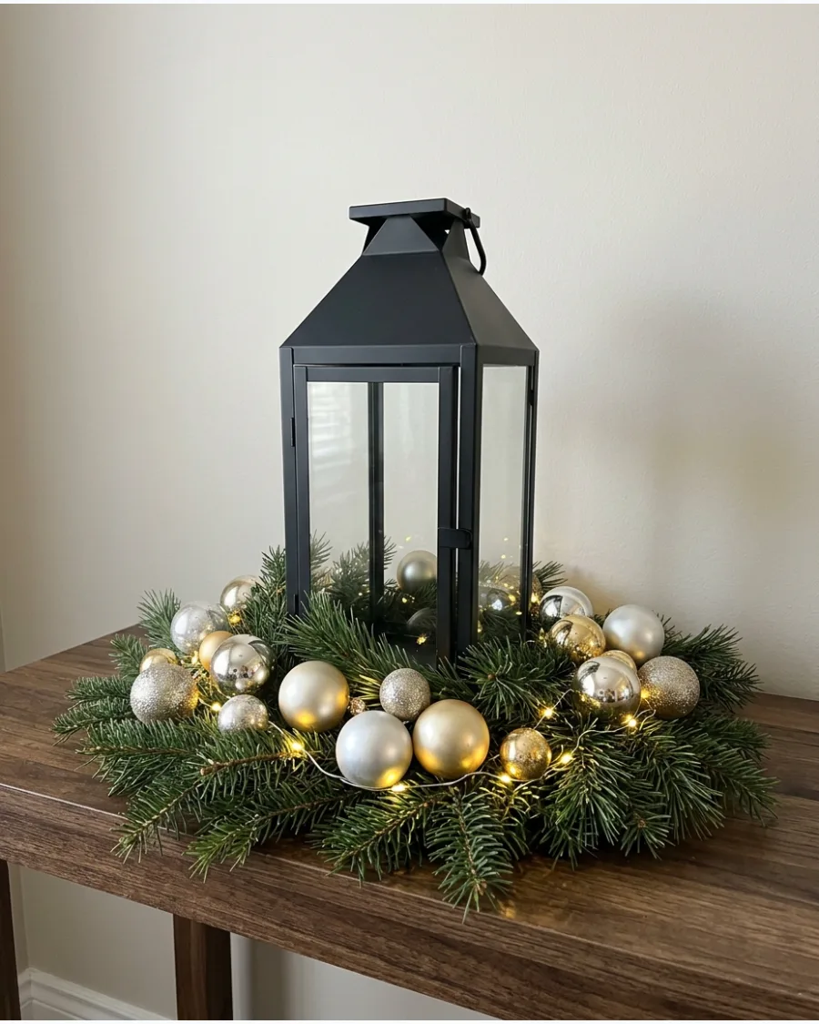 12. Silver and Gold Lantern Centerpiece