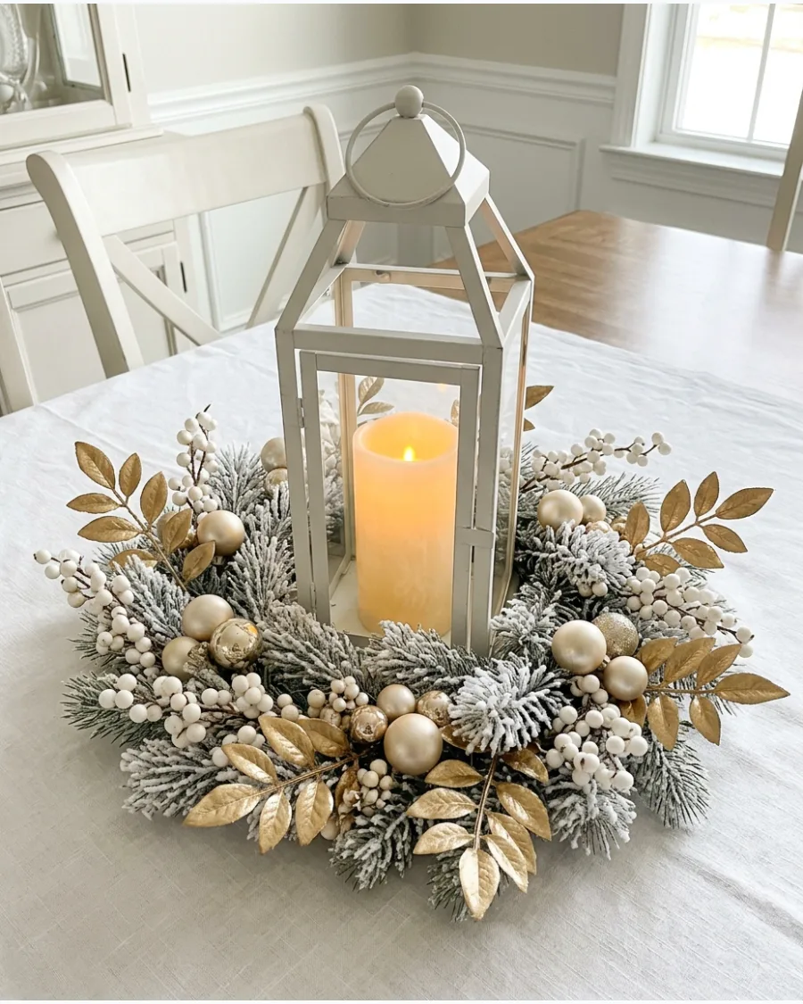13. White and Gold Christmas Lantern