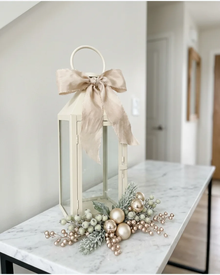 14. Champagne Christmas Lantern Centerpiece