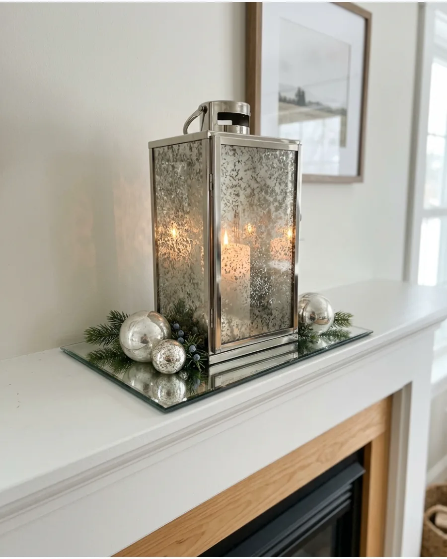 15. Mercury Glass Lantern Centerpiece